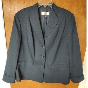 Le Suit Woman sz 18W 3-button navy blue blazer suit jacket faux pockets